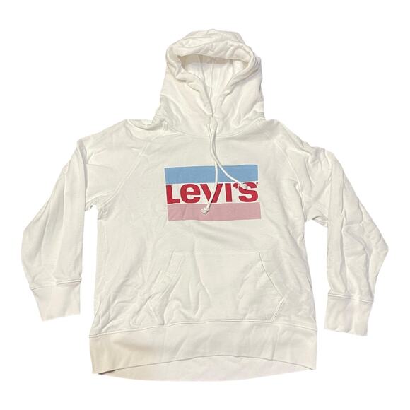 Levi's Retro White Long Sleeve Hoodie, Drawstring, Colorblock Logo, Unisex S - Picture 12 of 13